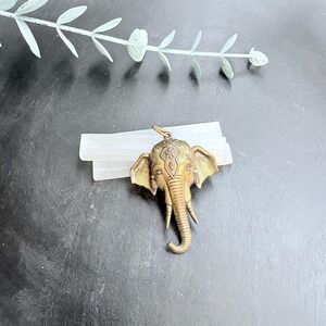 Vintage JJ Jonette Elephant Pendant | Brass Ganesh Charm | Boho Mystic Talisman
